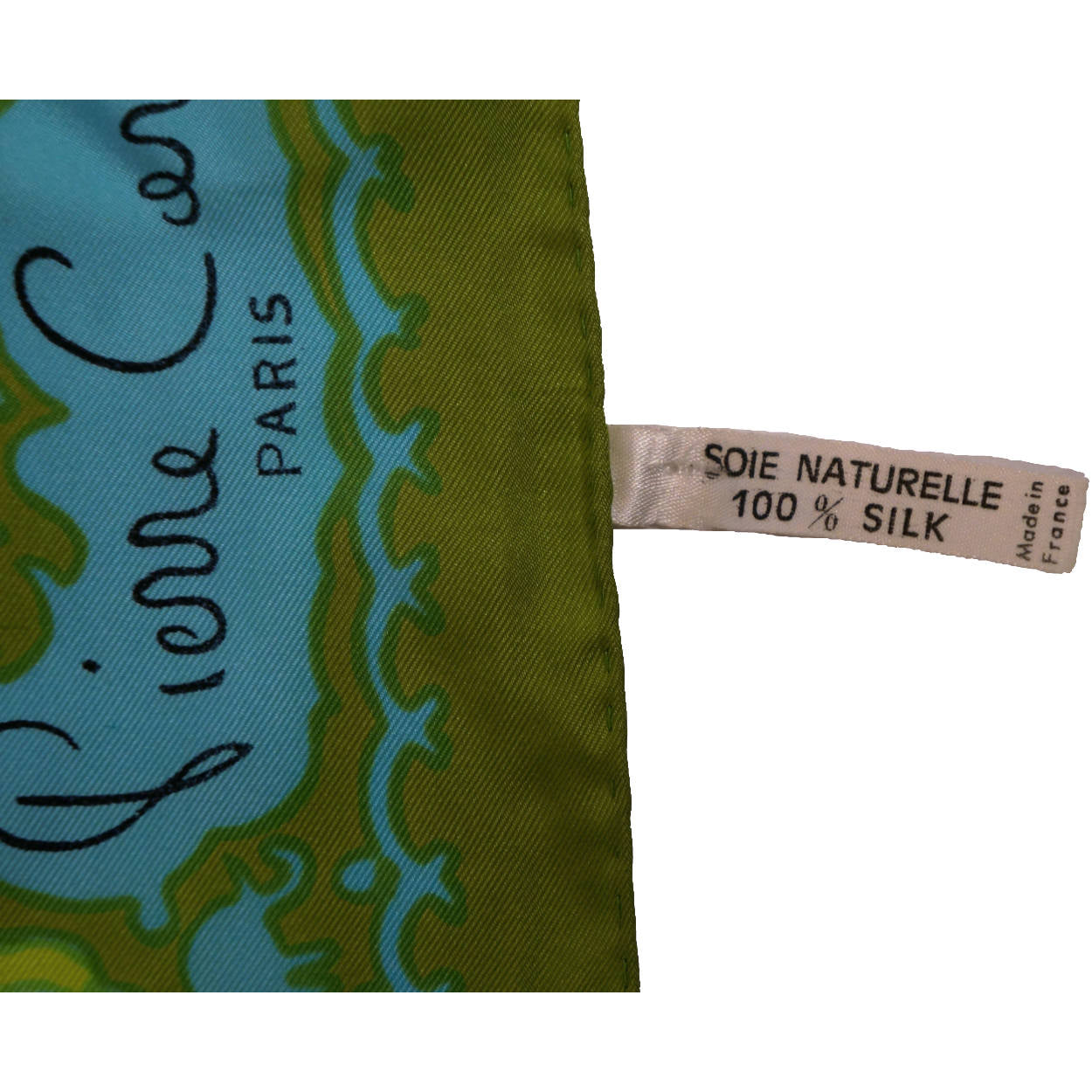 Vintage 1970s Pierre Cardin Silk Twill Scarf Olive Green Ornate Print 30" - Poppy's Vintage Clothing