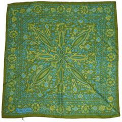Vintage 1970s Pierre Cardin Silk Twill Scarf Olive Green Ornate Print 30" - Poppy's Vintage Clothing