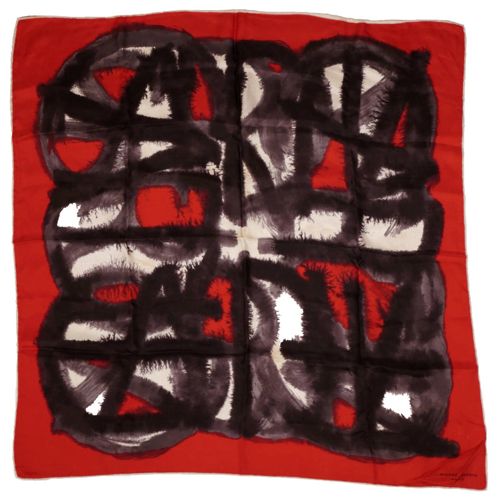 Vintage 1960s Pierre Cardin Silk Twill Scarf  Anarchy Symbol Modernist Print - Poppy's Vintage Clothing