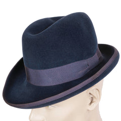 Vintage Pierre Cardin Mens Fedora Hat by Flechet 1960s Blue Fur Felt Size S - Poppy's Vintage Clothing