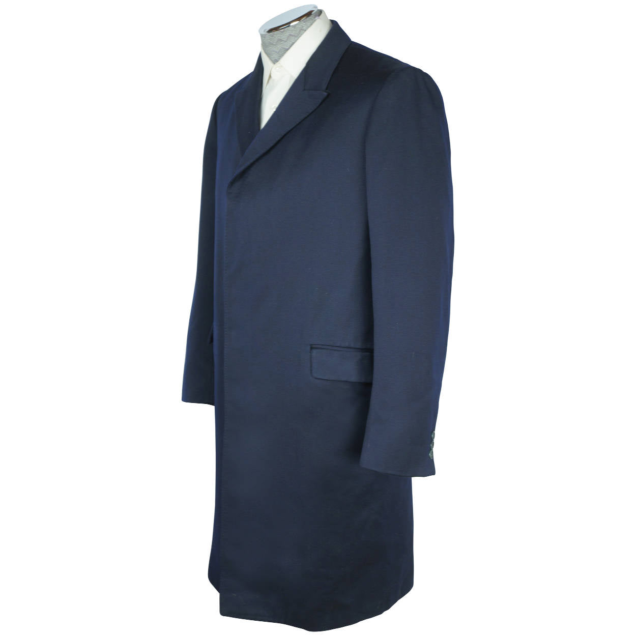 Vintage 1960s Pierre Cardin Paris Topcoat Mens Blue Wool Gabardine Coat Size M L - Poppy's Vintage Clothing