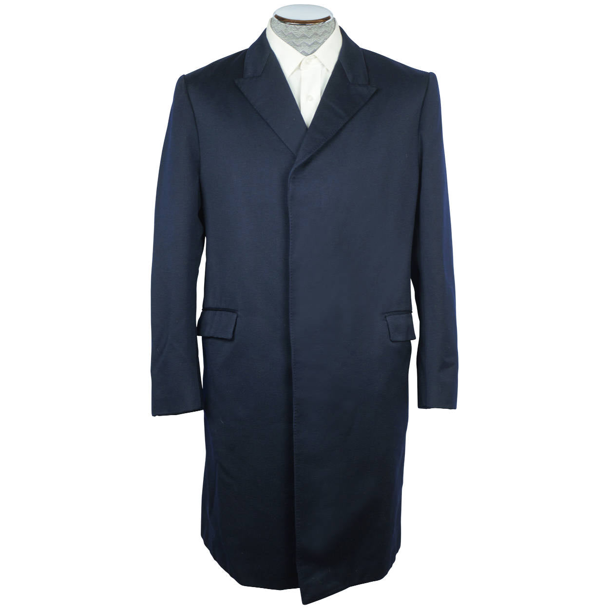 Vintage 1960s Pierre Cardin Paris Topcoat Mens Blue Wool Gabardine Coat Size M L - Poppy's Vintage Clothing