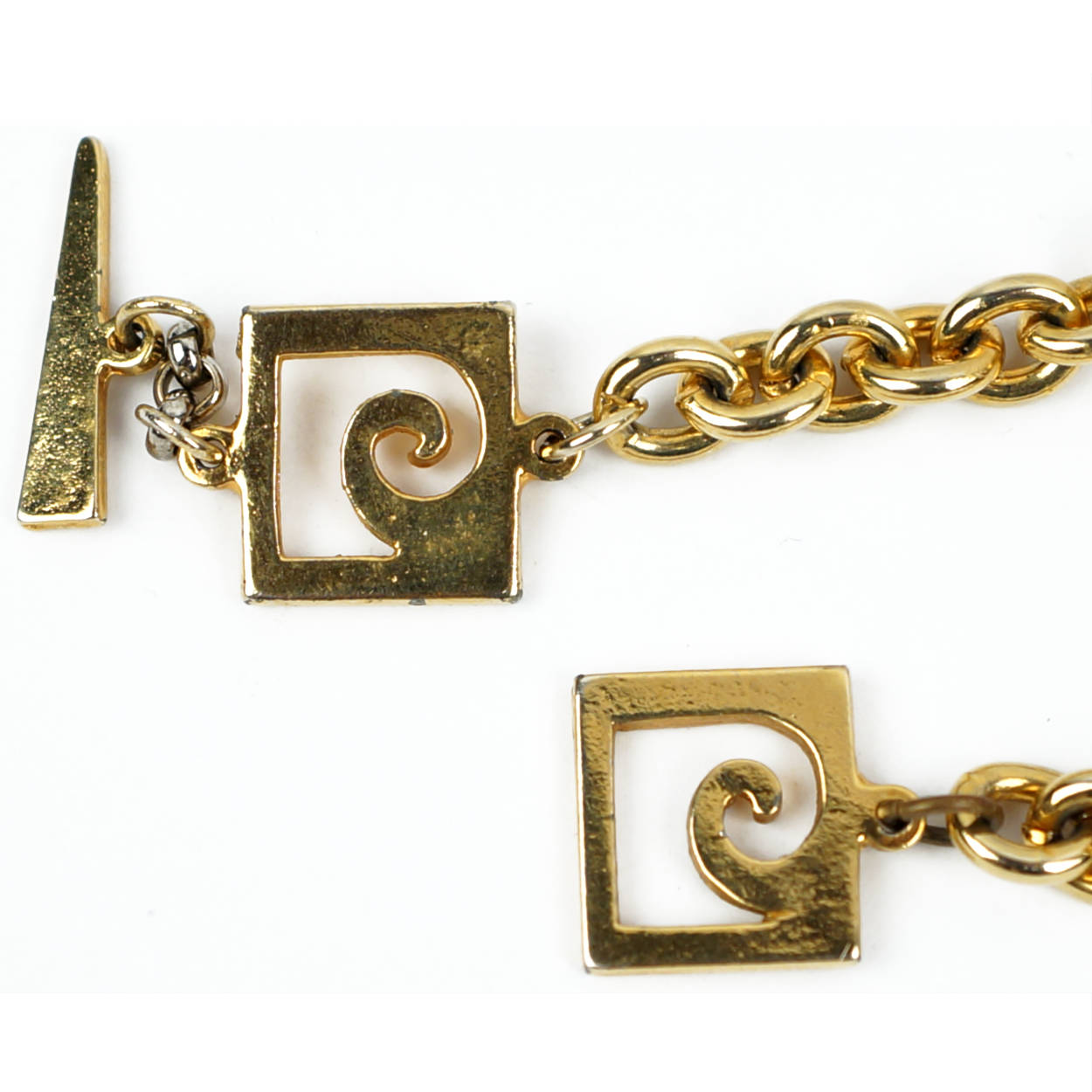 Vintage Pierre Cardin Modernist Necklace Red Plastic w Gold Tone Brass 1960s - Poppy's Vintage Clothing