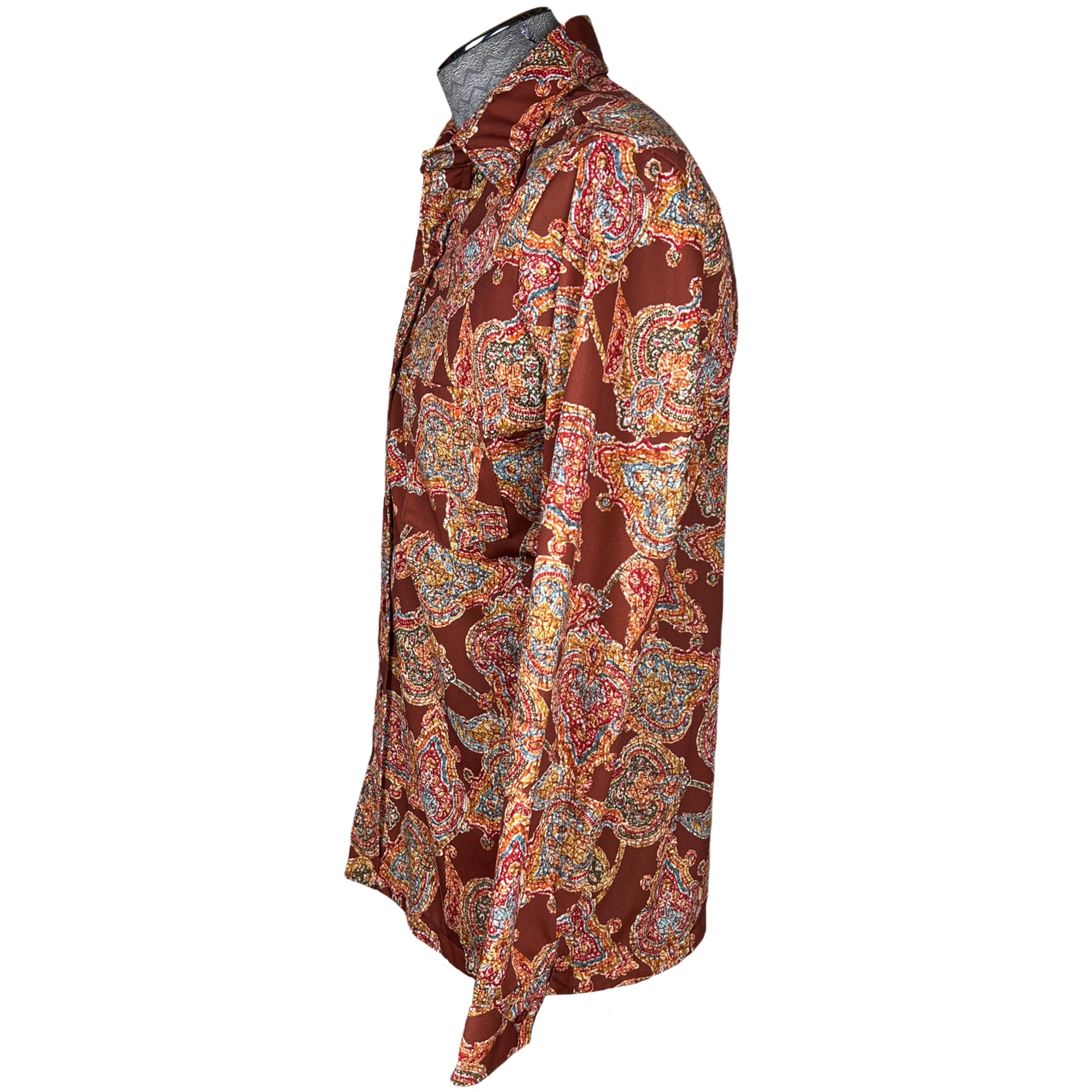 Vintage 1970s Disco Shirt Polyester Batik Pattern Size M