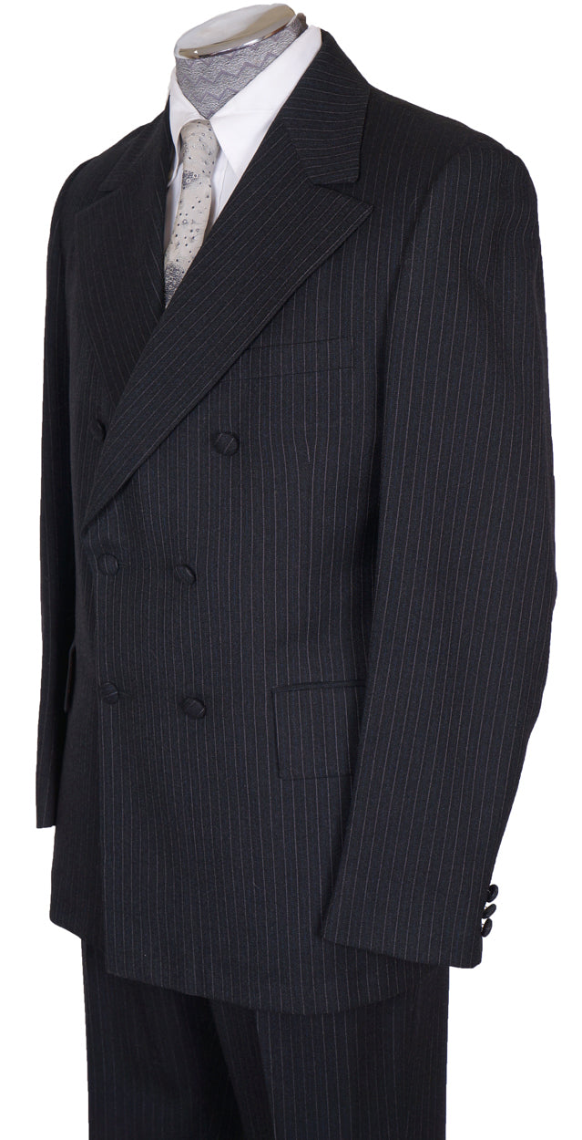 Vintage 1960s Mod Mens Pin Striped Wool Suit Dandy Double Breasted - M - Poppy's Vintage Clothing