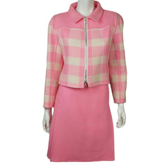 Vintage 1980s Courreges Suit Skirt & Jacket Pink Wool Sz 40