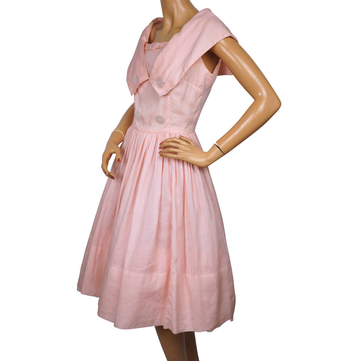 Vintage 1950s Pink Cotton Day Dress Size S M - Poppy's Vintage Clothing