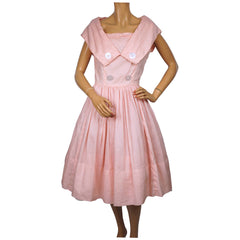 Vintage 1950s Pink Cotton Day Dress Size S M - Poppy's Vintage Clothing