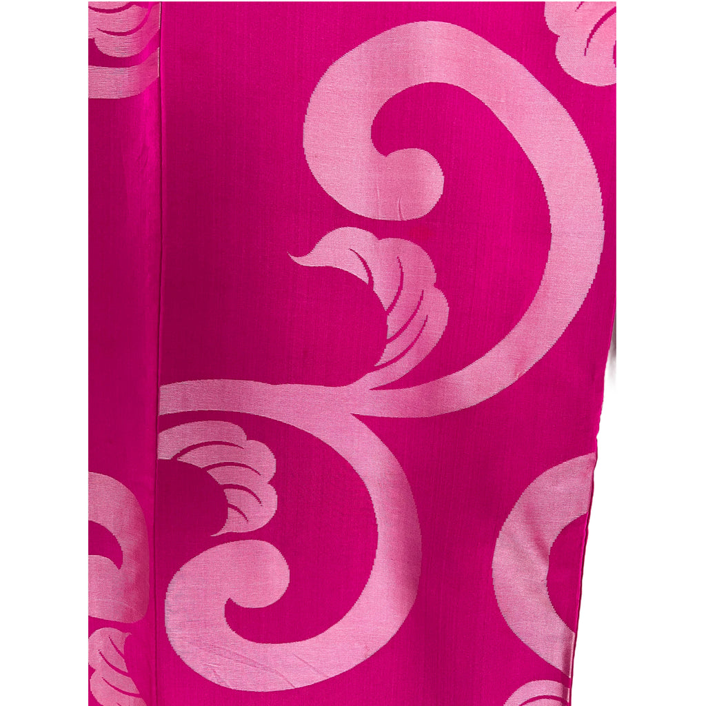 Vintage Japanese Silk Kimono Hot Pink w Satin Swirl Pattern