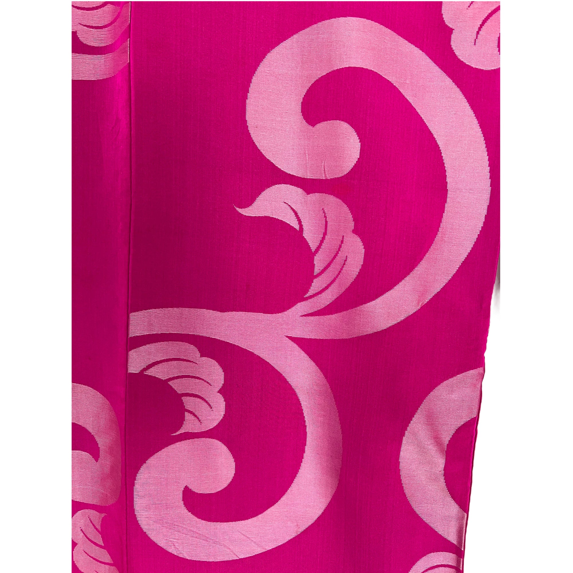 Vintage Japanese Silk Kimono Hot Pink w Satin Swirl Pattern