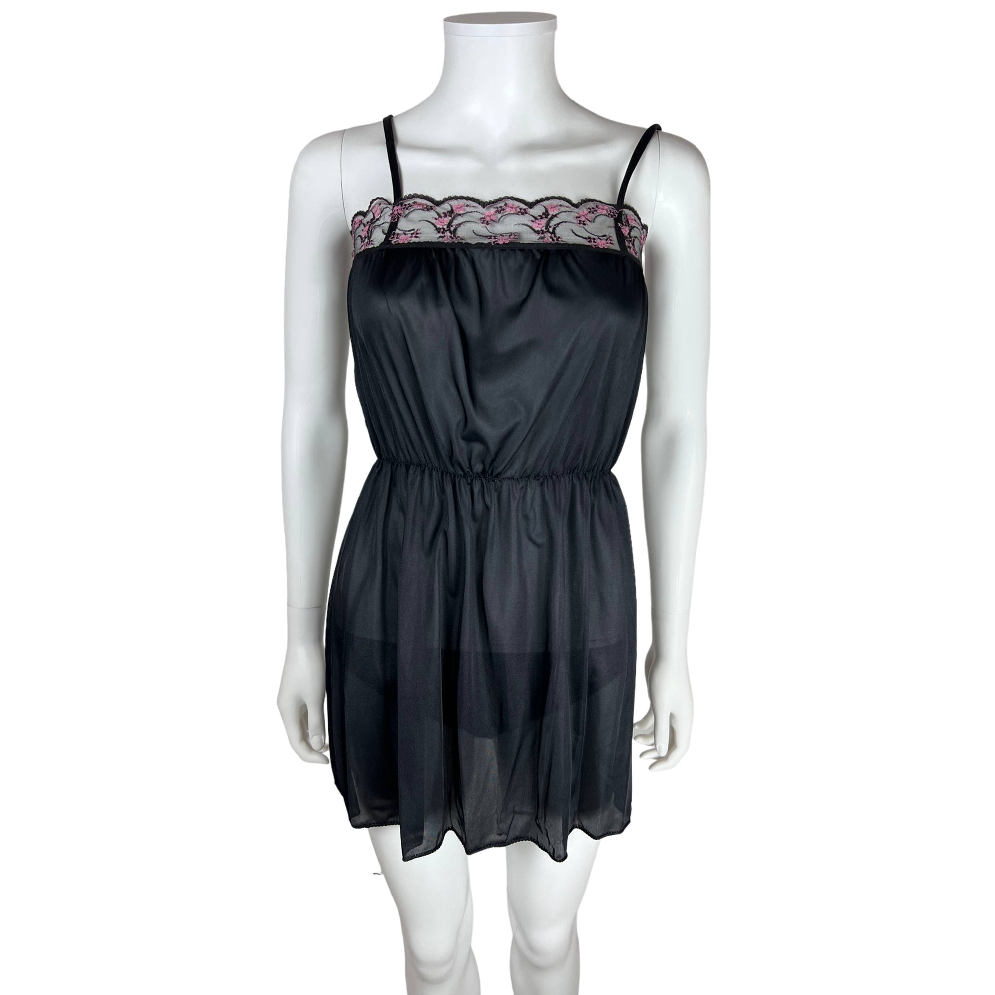 1970s Vintage Babydoll Set Black Sheer Robe Nightie Panties