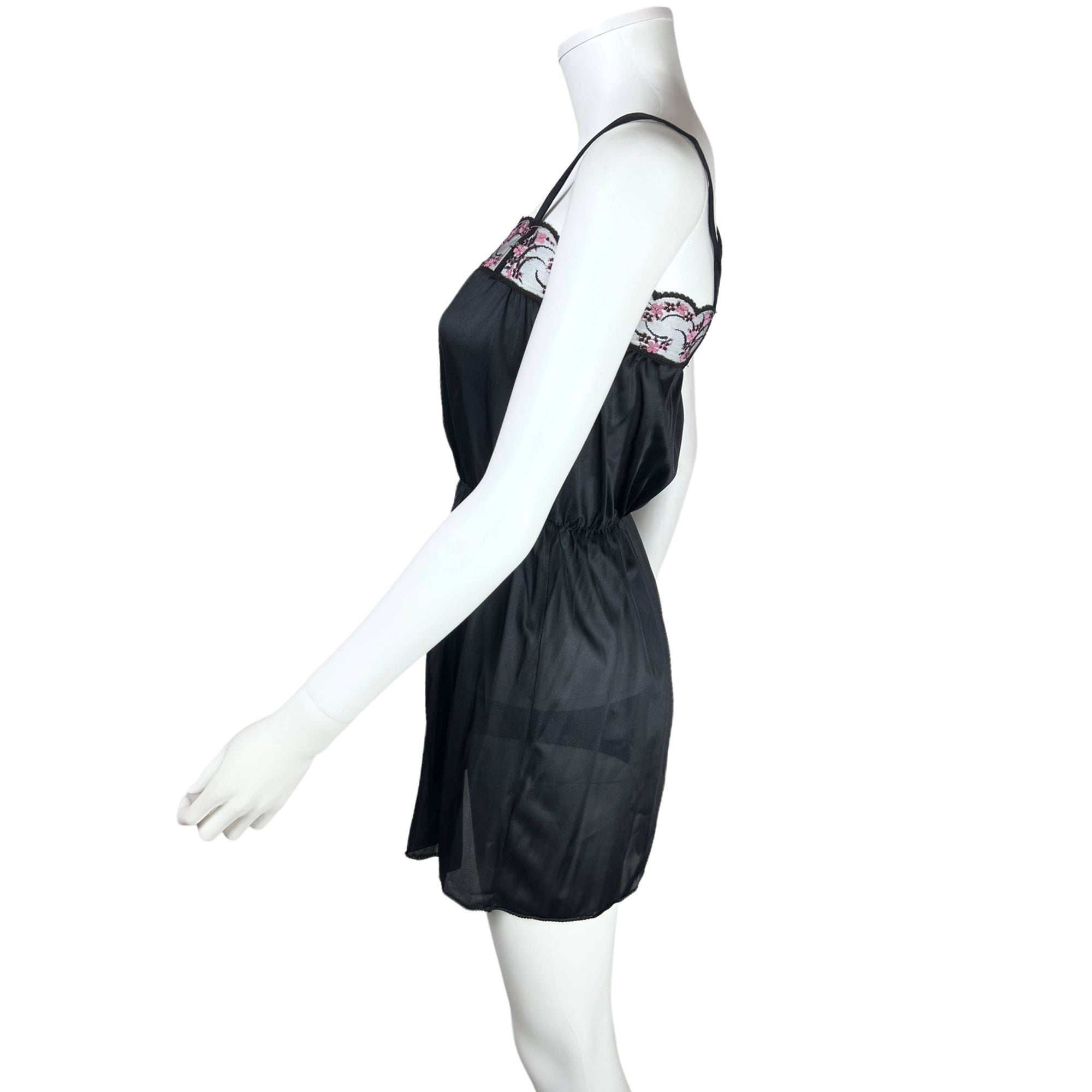 1970s Vintage Babydoll Set Black Sheer Robe Nightie Panties