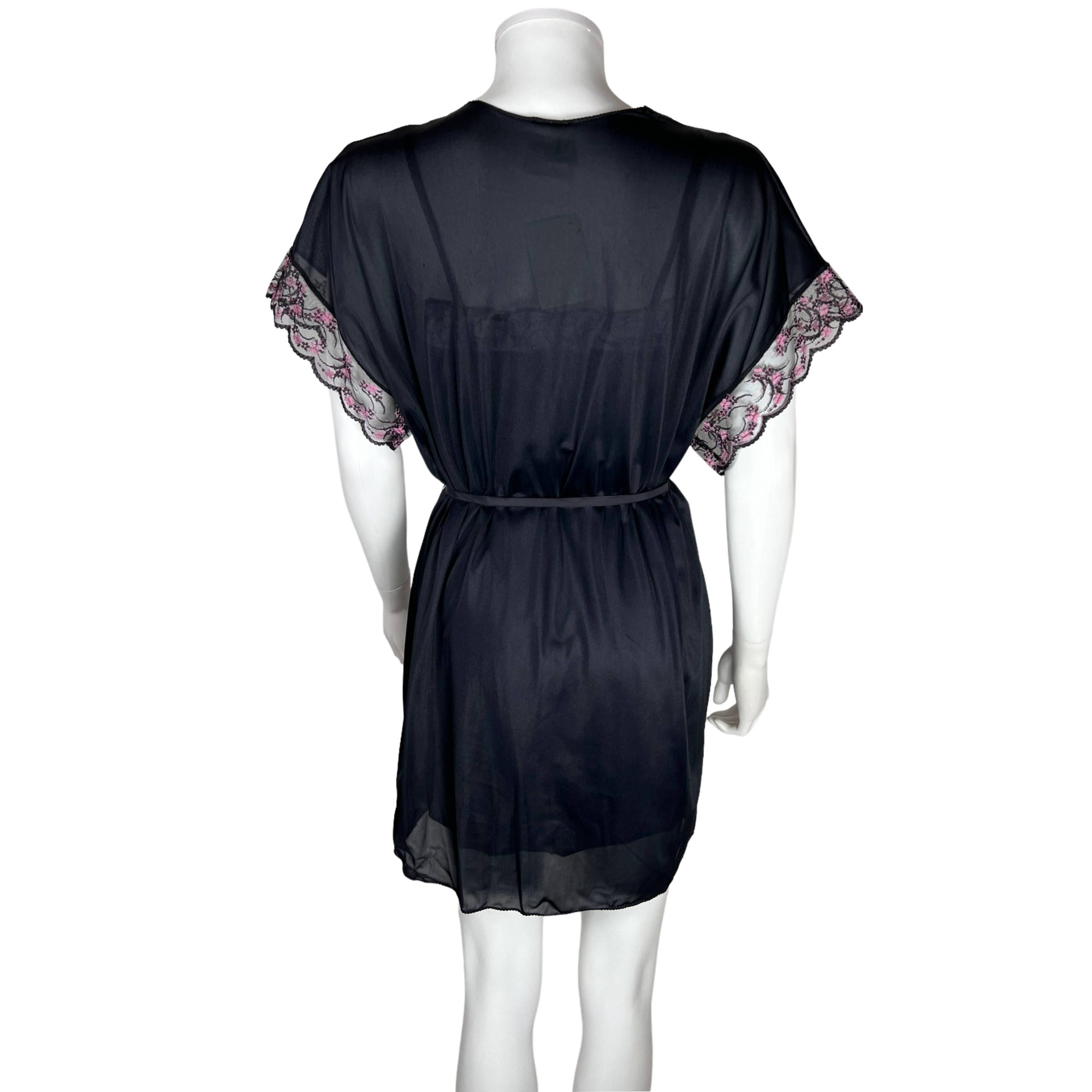 1970s Vintage Babydoll Set Black Sheer Robe Nightie Panties