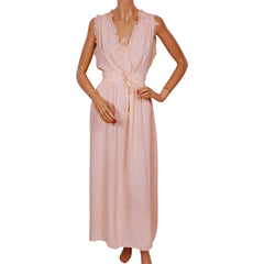Vintage Nightie 1940s Pink Rayon Nightgown w Floral Embroidery Size Large - Poppy's Vintage Clothing