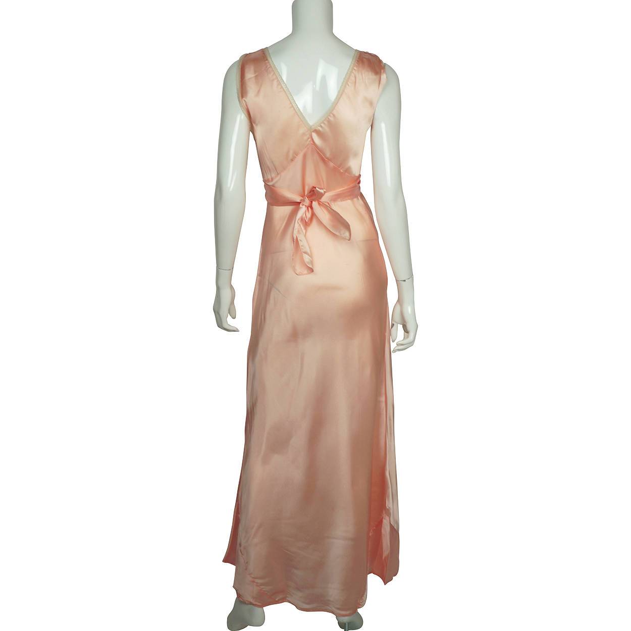 Vintage 1940s Nightie Pink Satin Nightgown with Lace Bodice Size M - Poppy's Vintage Clothing