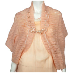 Vintage 1930s Bed Jacket Cape Shrug Hand Knit Pink Wool - Poppy's Vintage Clothing