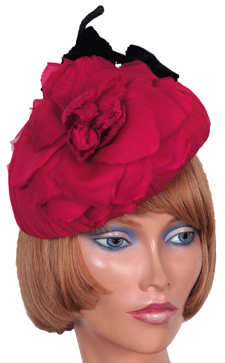 Vintage 1950s Cocktail Hat Pink Silk Rose - Poppy's Vintage Clothing