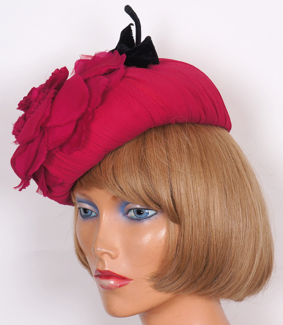 Vintage 1950s Cocktail Hat Pink Silk Rose - Poppy's Vintage Clothing