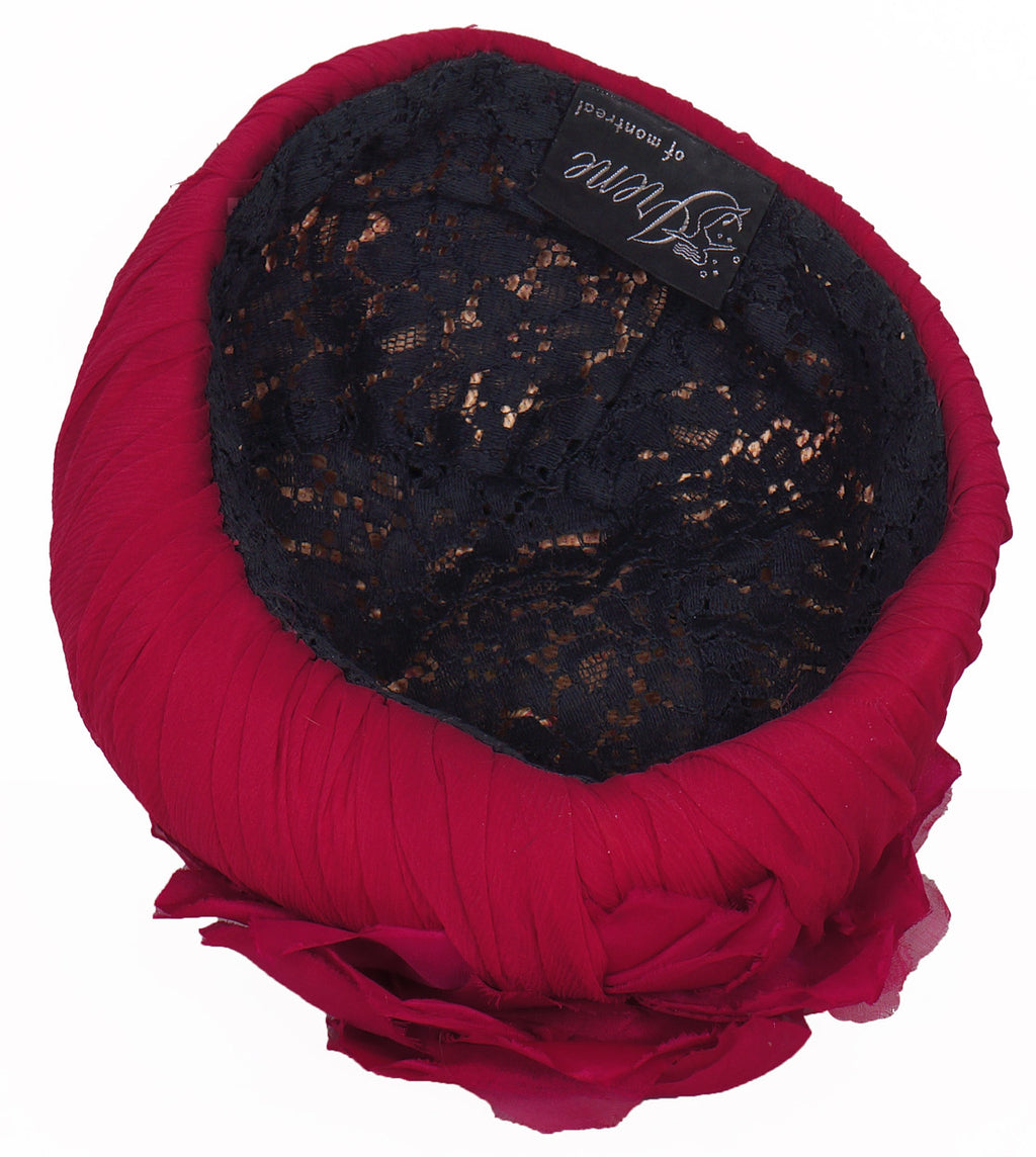 Vintage 1950s Cocktail Hat Pink Silk Rose - Poppy's Vintage Clothing