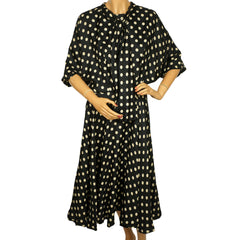 Vintage 1950s Silk Dress Black & White Polka Dots Size M - Poppy's Vintage Clothing