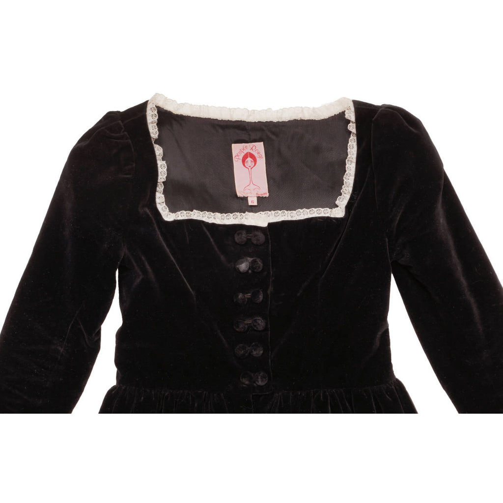 Vintage 1960s Mod Black Velvet Dolly Mini Dress - Poupee Rouge - Susie Kosovic XS - Poppy's Vintage Clothing