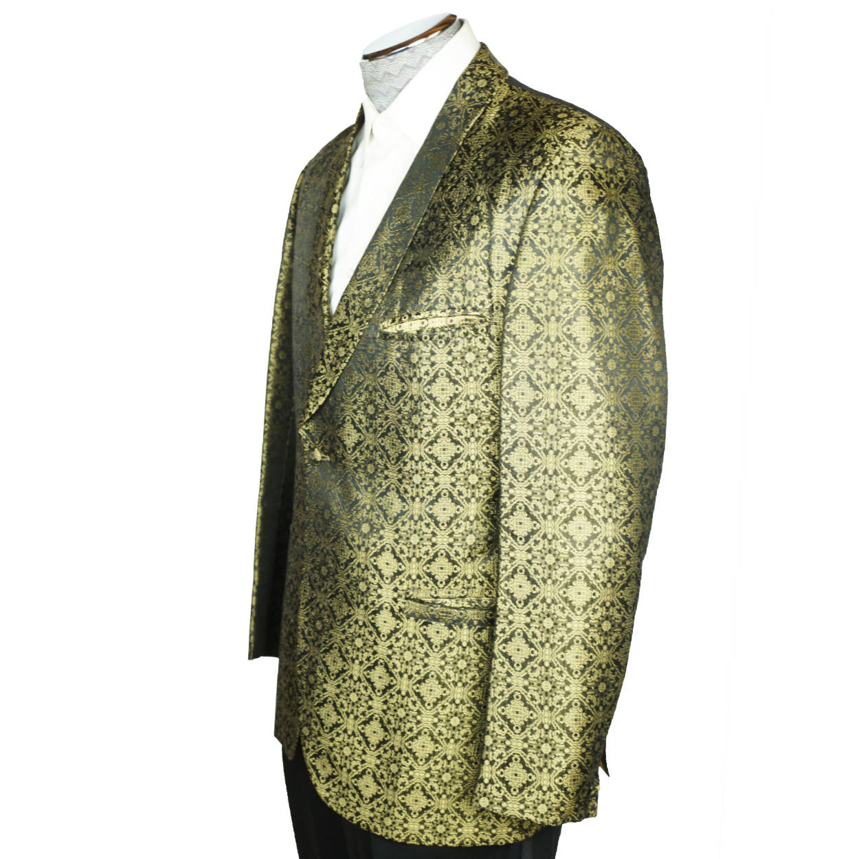Vintage 1960s Gold Lame Brocade Tuxedo Dinner Jacket Mens Size Medium - Poppy's Vintage Clothing