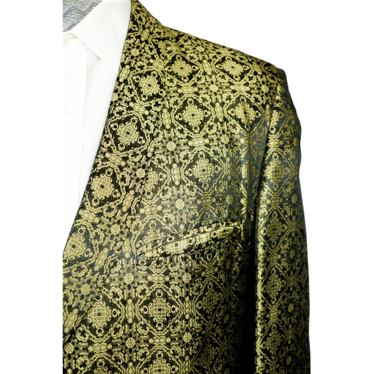 Vintage 1960s Gold Lame Brocade Tuxedo Dinner Jacket Mens Size Medium - Poppy's Vintage Clothing