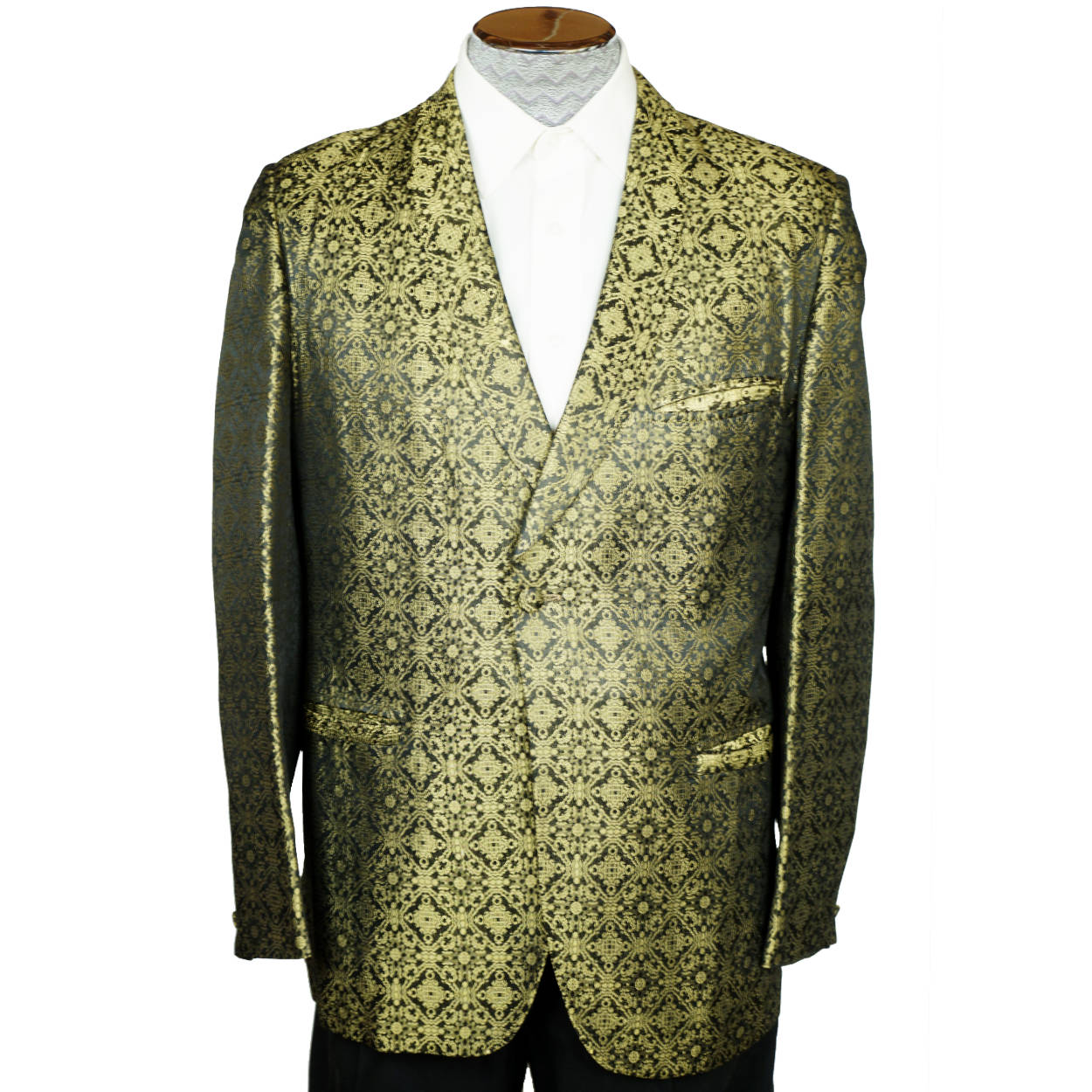 Vintage 1960s Gold Lame Brocade Tuxedo Dinner Jacket Mens Size Medium - Poppy's Vintage Clothing