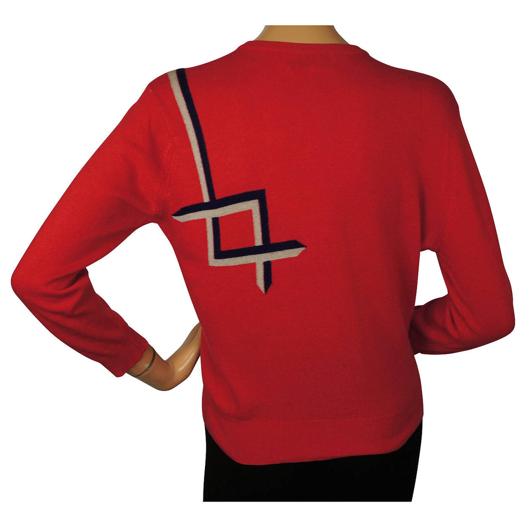 Vintage 1950s Pringle Scottish Cashmere Sweater Red Intarsia Cardigan Ladies M - Poppy's Vintage Clothing