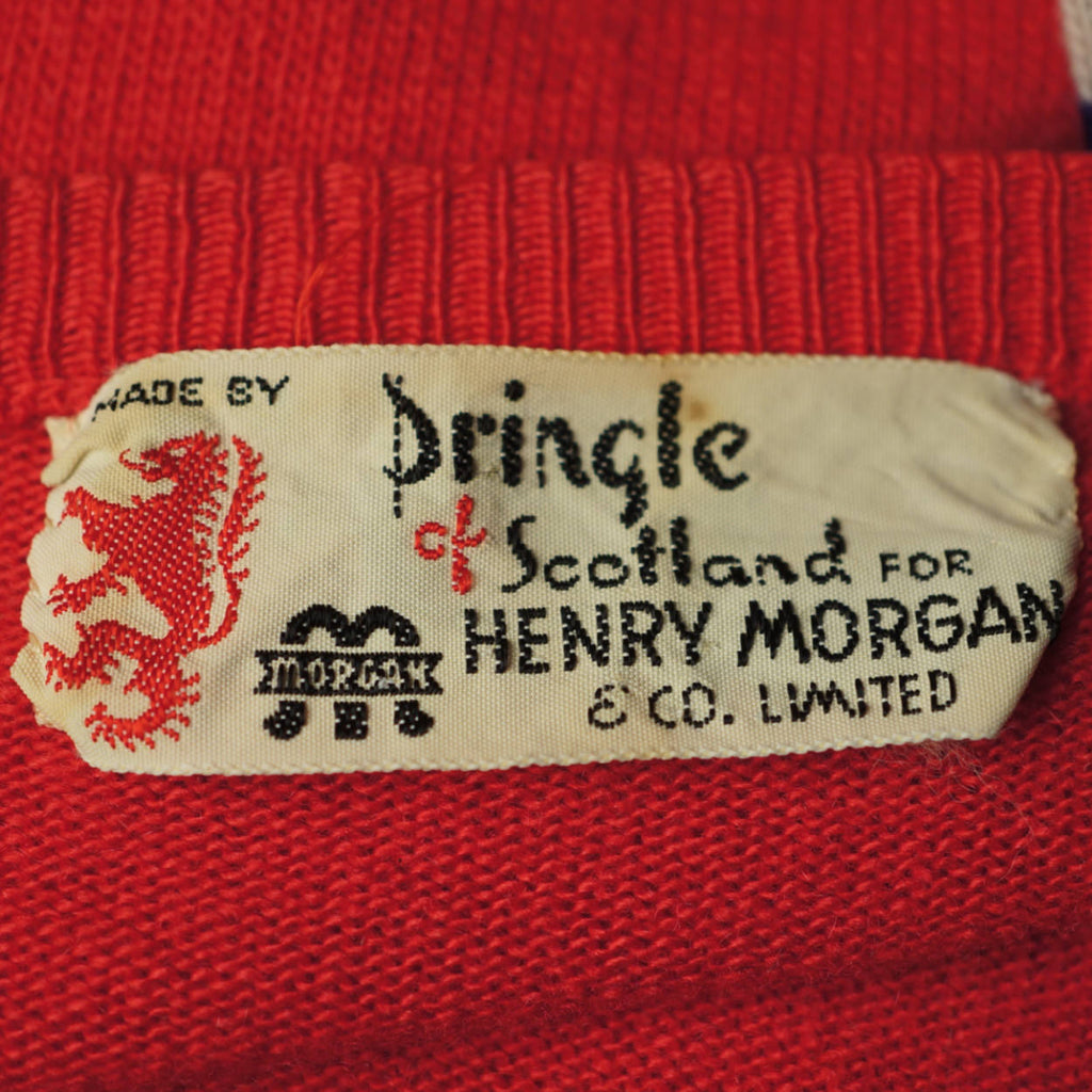 Vintage 1950s Pringle Scottish Cashmere Sweater Red Intarsia Cardigan Ladies M - Poppy's Vintage Clothing