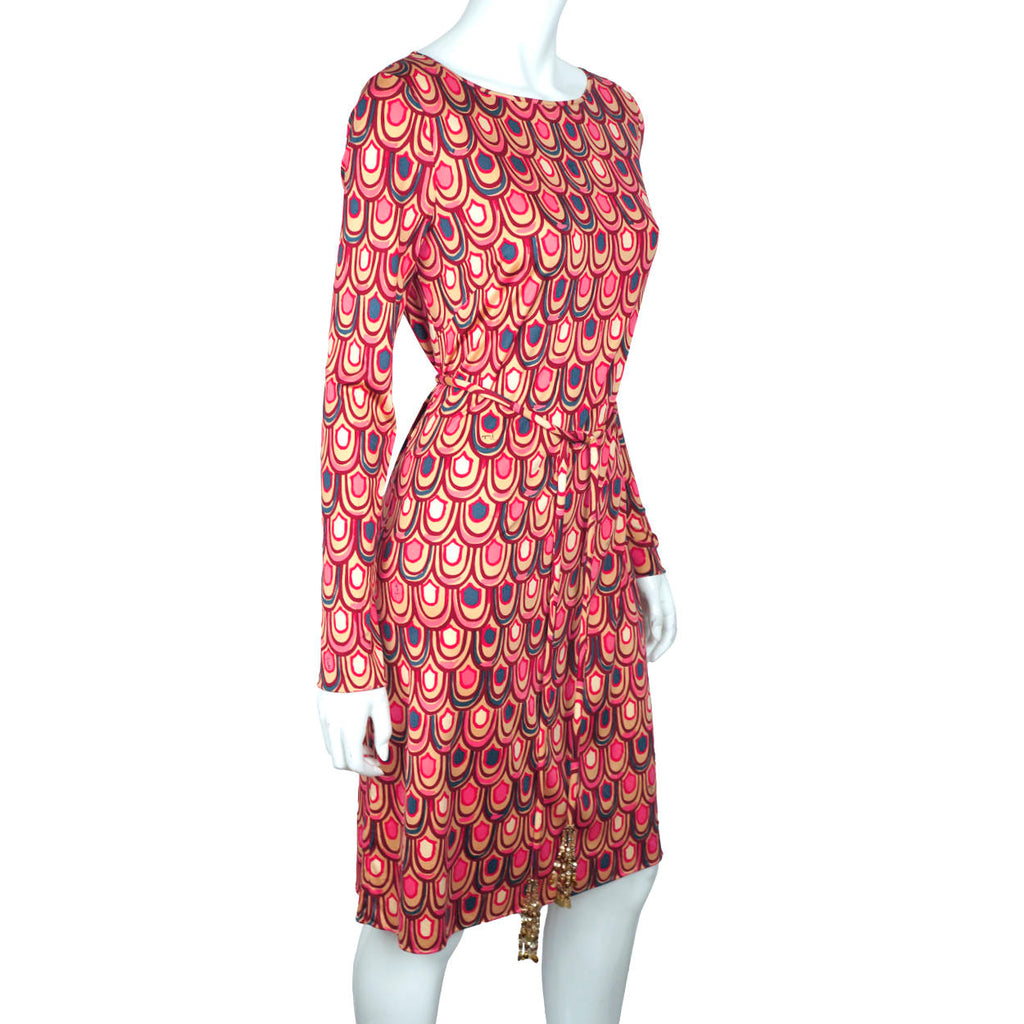 Vintage 1990s Emilio Pucci Dress Geometric Silk Jersey Sz 12 - Poppy's Vintage Clothing