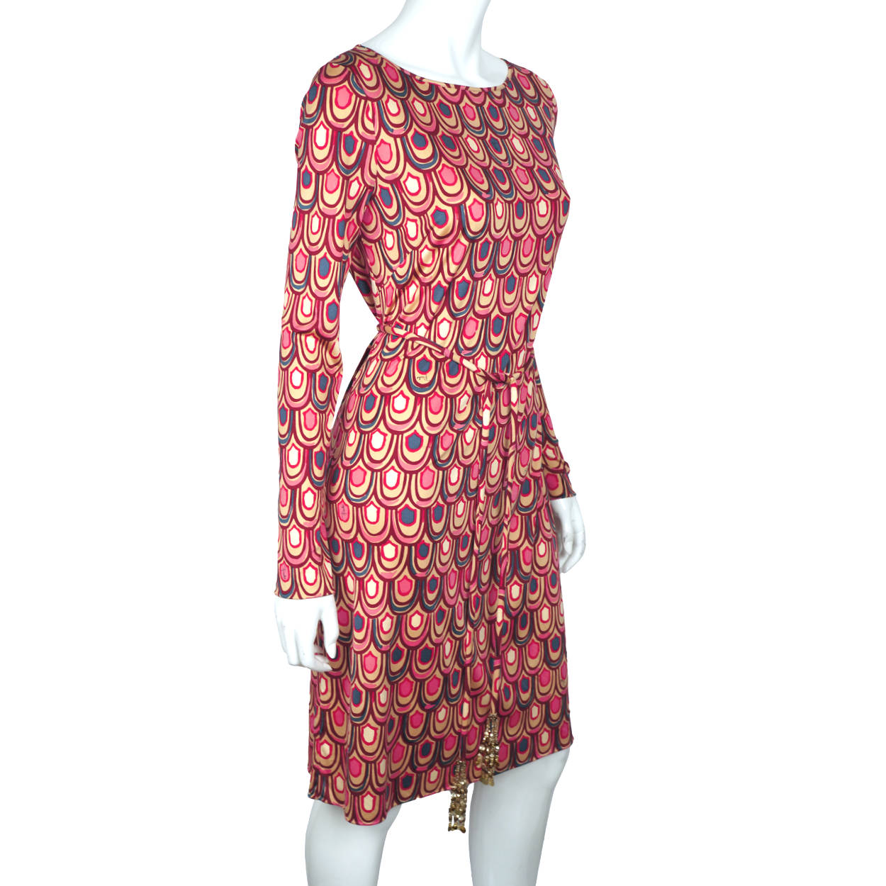 Vintage 1990s Emilio Pucci Dress Geometric Silk Jersey Sz 12 - Poppy's Vintage Clothing