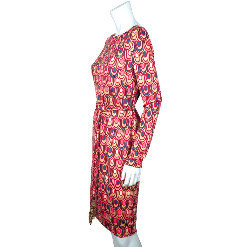 Vintage 1990s Emilio Pucci Dress Geometric Silk Jersey Sz 12 - Poppy's Vintage Clothing
