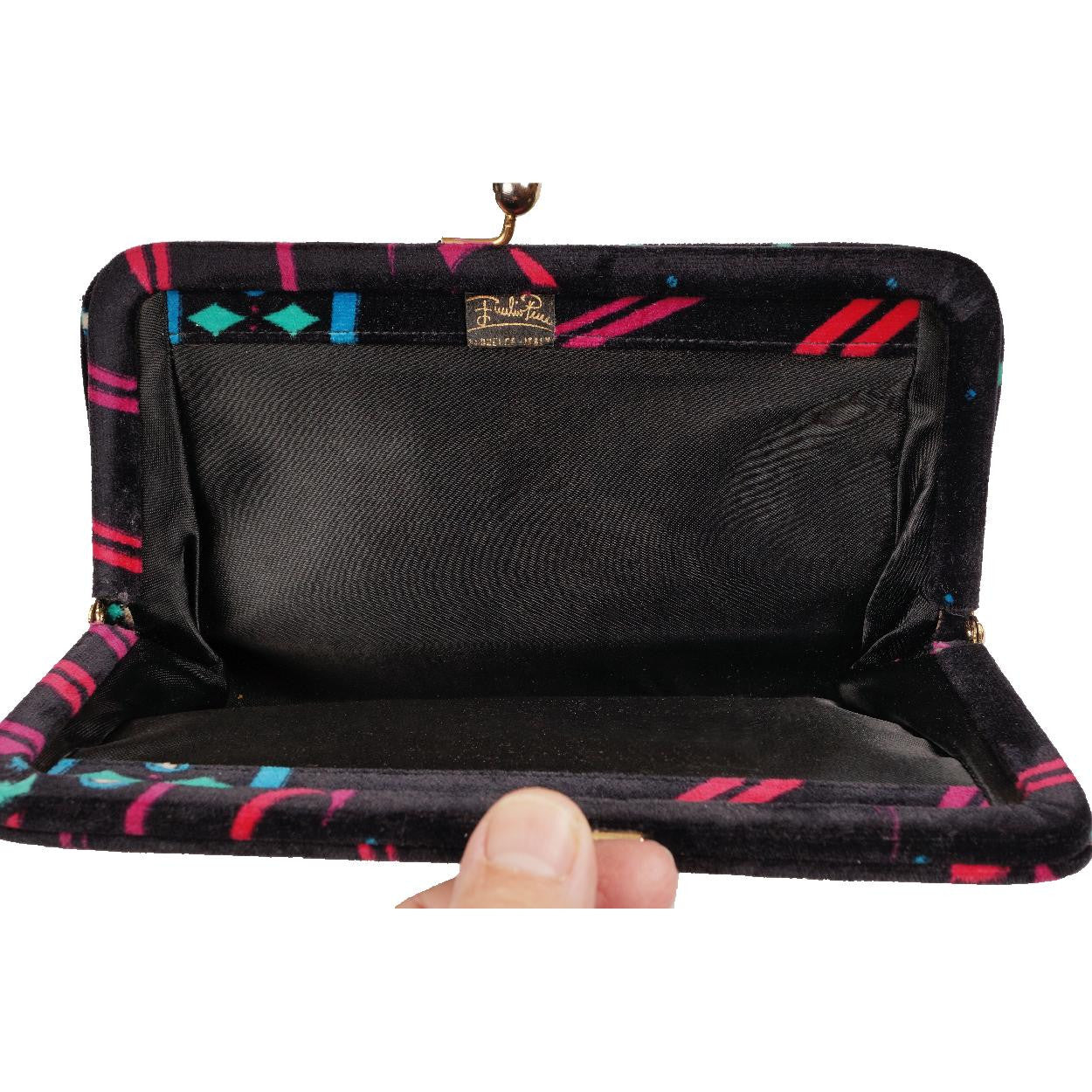 Vintage 1960s Pucci Velvet Clutch Purse - Bird of Paradise Print - Poppy's Vintage Clothing