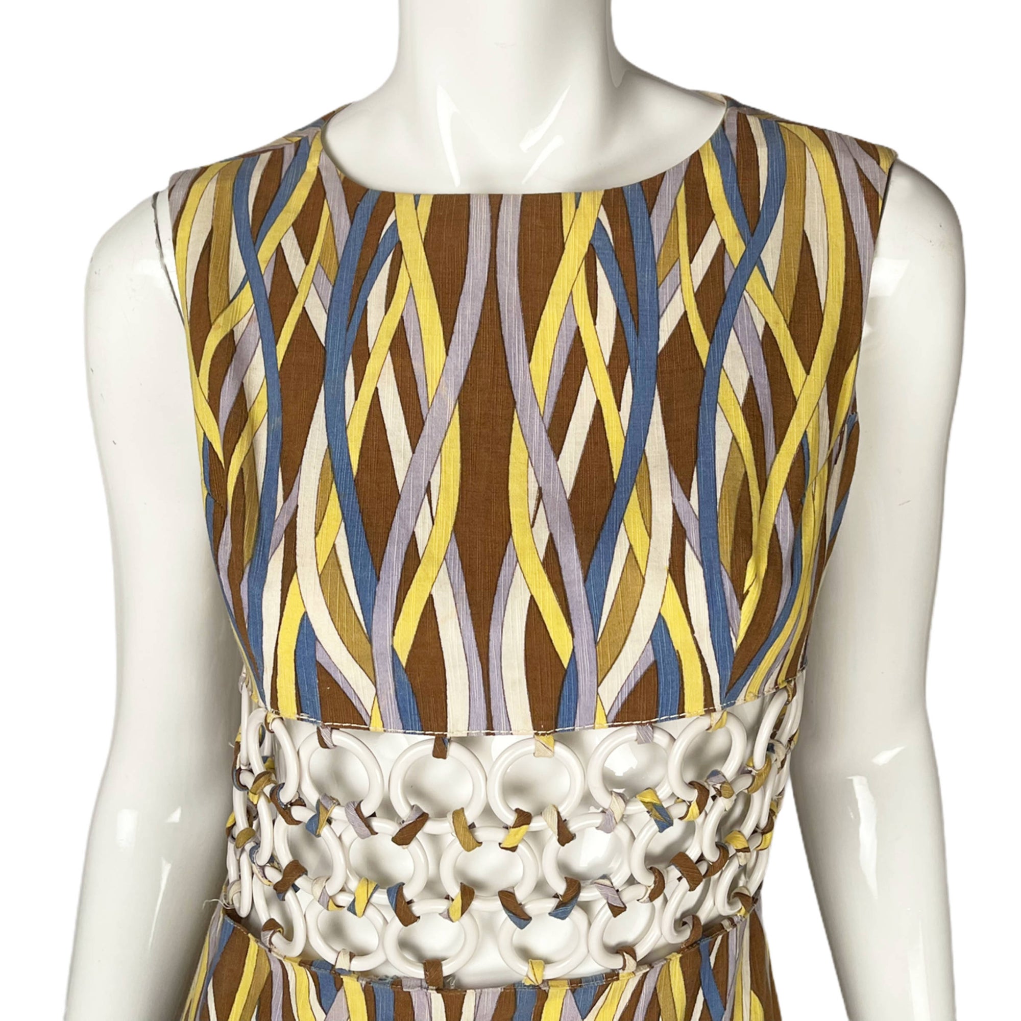 Vintage 60s Mod Maxi Dress Pucciesque w Ring Midriff Italy