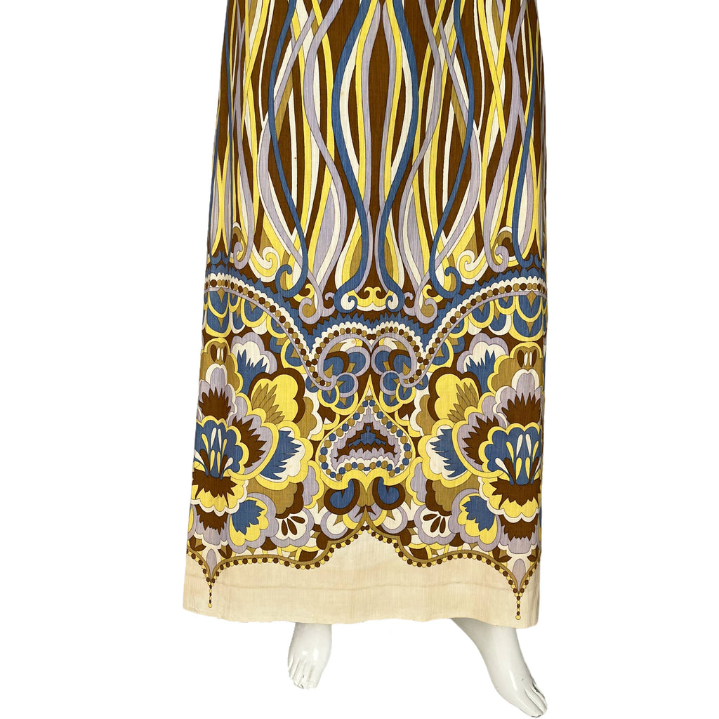 Vintage 60s Mod Maxi Dress Pucciesque w Ring Midriff Italy