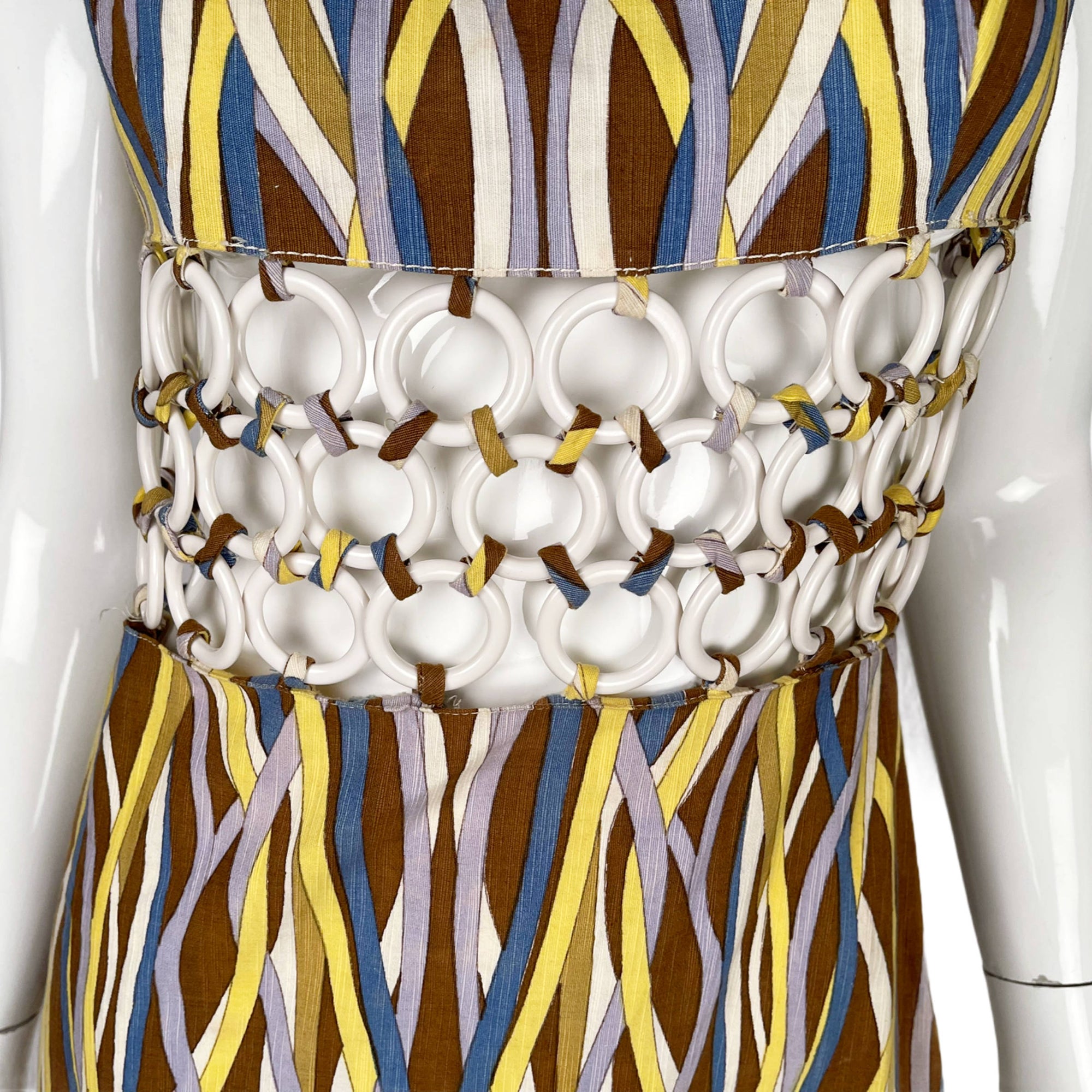 Vintage 60s Mod Maxi Dress Pucciesque w Ring Midriff Italy