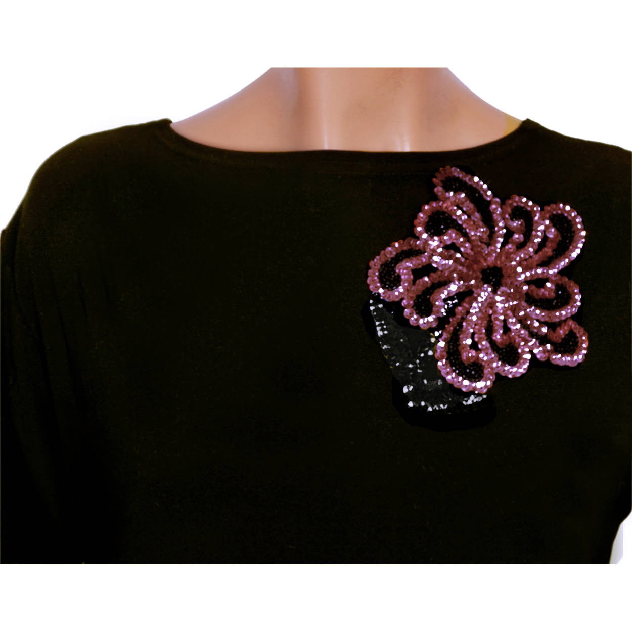 Vintage Sequin Applique Purple and Black Flower 1940s Hand Sewn Unused NOS - Poppy's Vintage Clothing