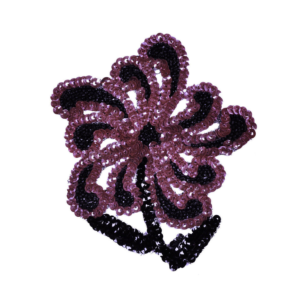 Vintage Sequin Applique Purple and Black Flower 1940s Hand Sewn Unused NOS - Poppy's Vintage Clothing