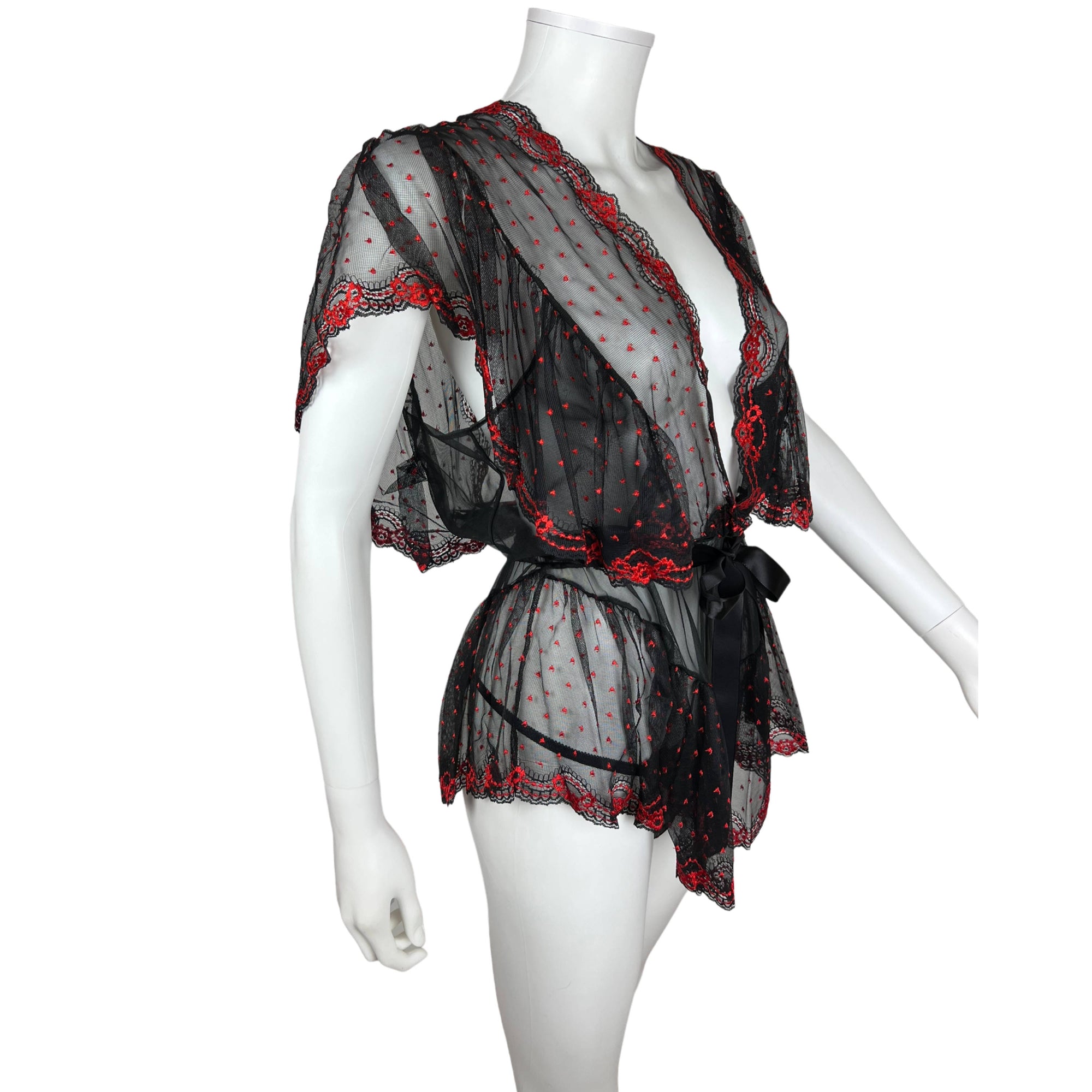 NWT 1980s Vintage Babydoll w Panties Red & Black Nylon Sz S