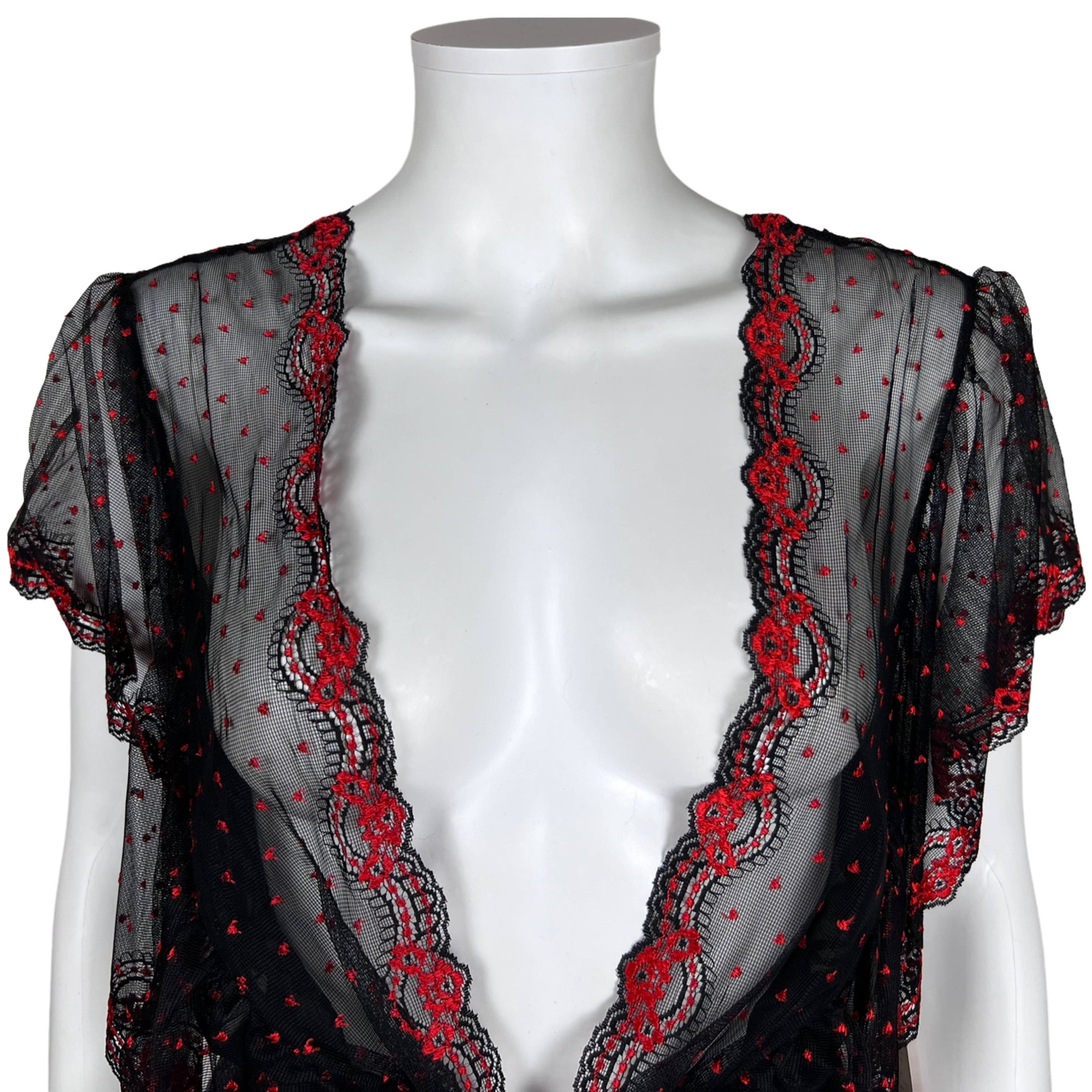 NWT 1980s Vintage Babydoll w Panties Red & Black Nylon Sz S'