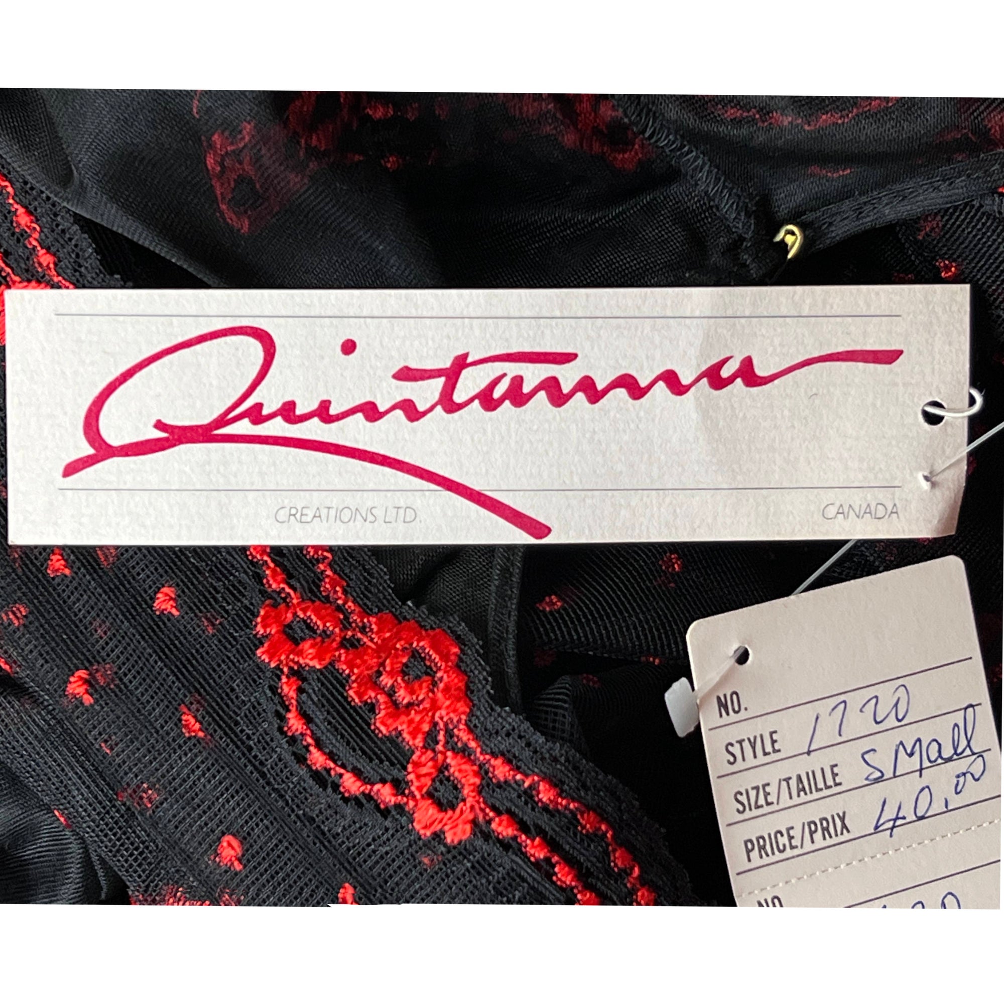 NWT 1980s Vintage Babydoll w Panties Red & Black Nylon Sz S