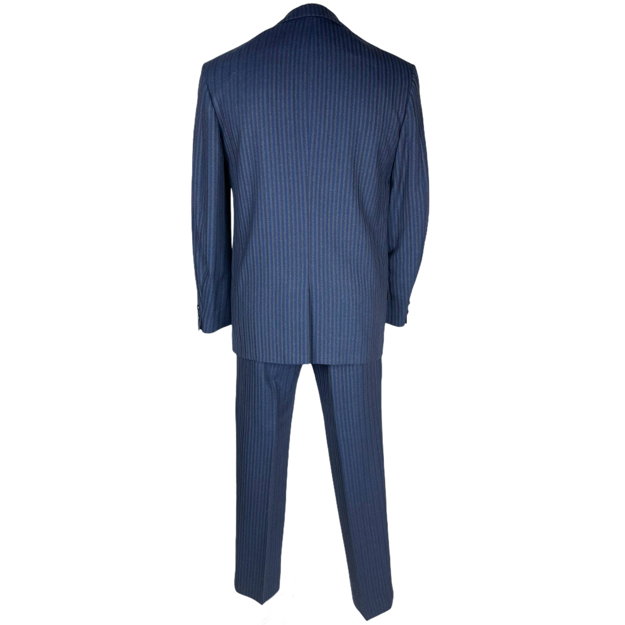 Vintage 1960s Mens Striped Suit Custom Tailored Blue Wool Size M