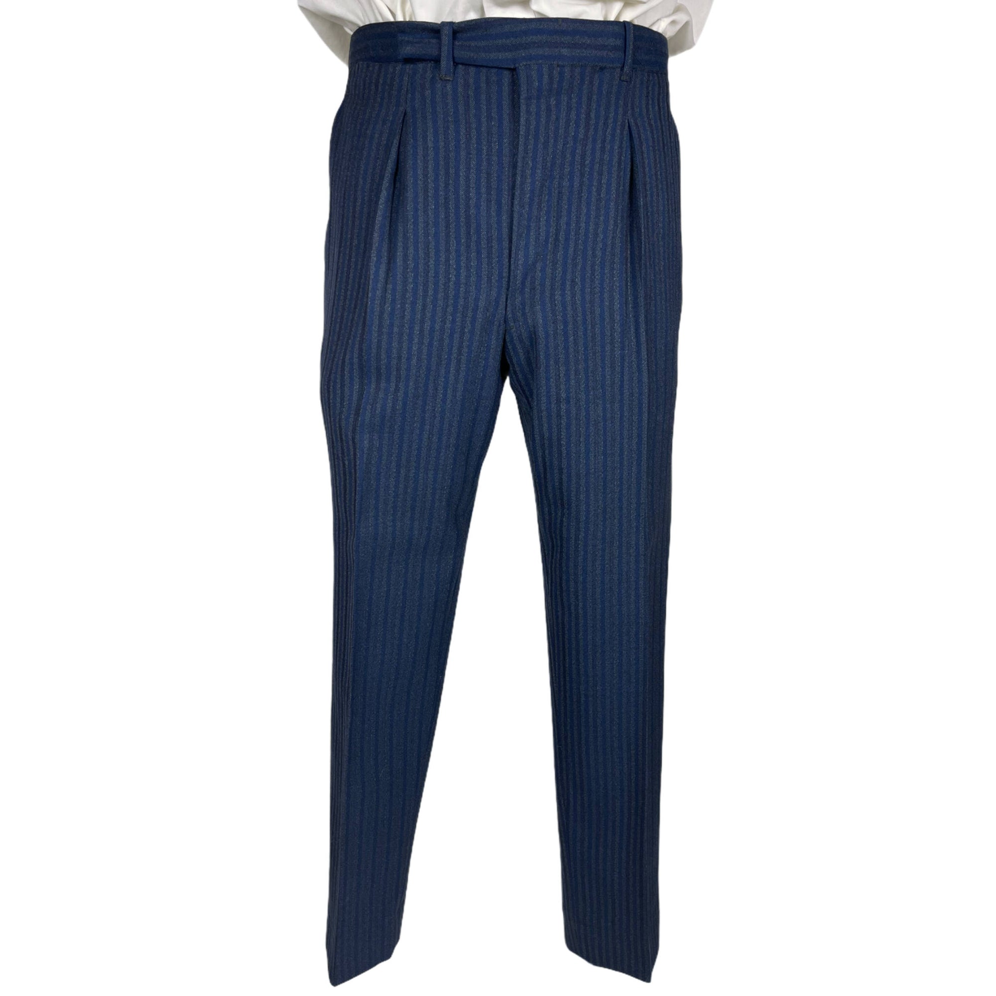 Vintage 1960s Mens Striped Suit Custom Tailored Blue Wool Size M