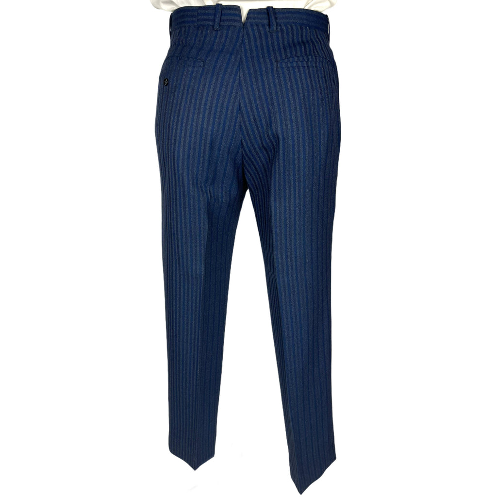 Vintage 1960s Mens Striped Suit Custom Tailored Blue Wool Size M