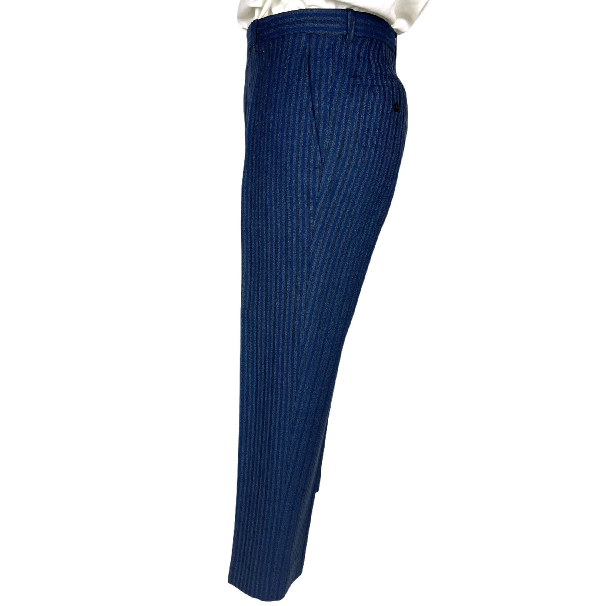 Vintage 1960s Mens Striped Suit Custom Tailored Blue Wool Size M