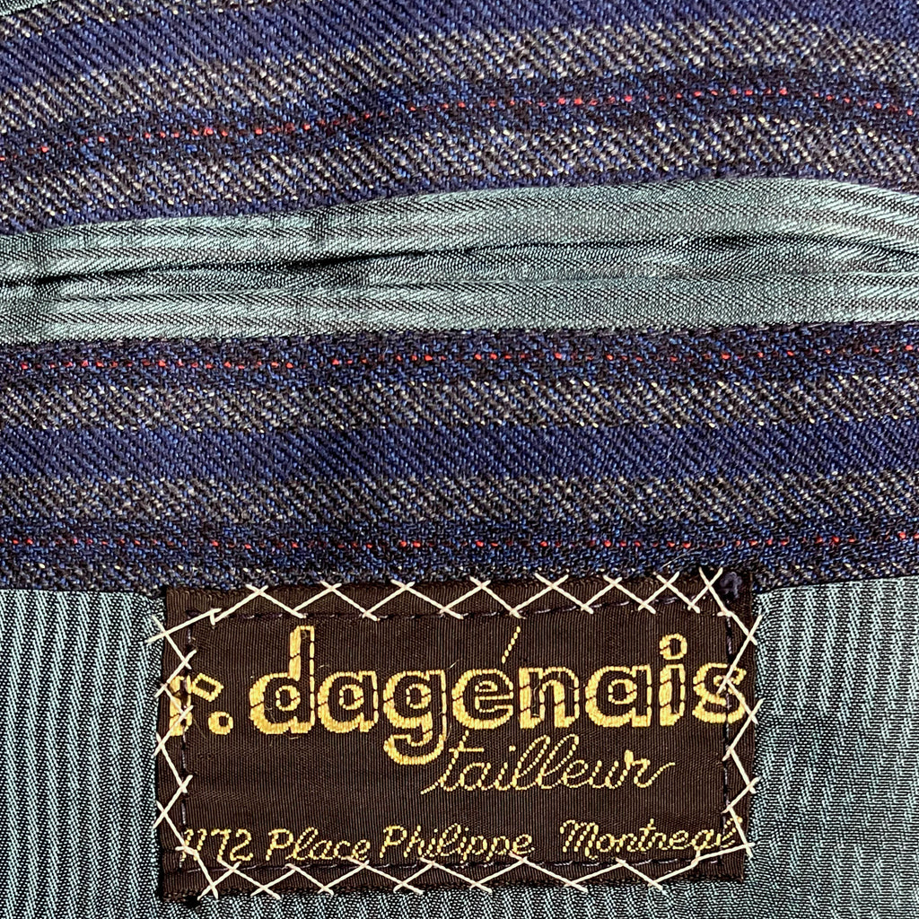 Vintage 1960s Mens Striped Suit Custom Tailored Blue Wool Size M