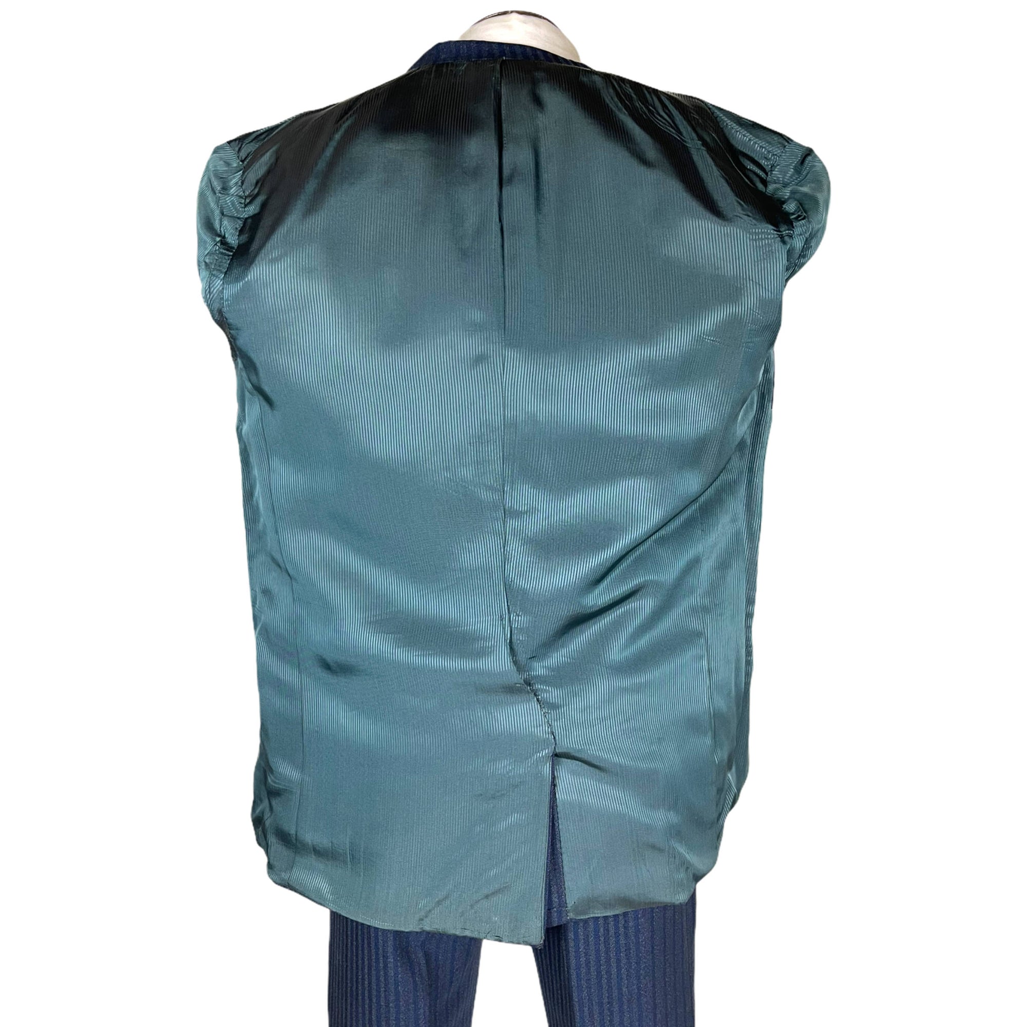 Vintage 1960s Mens Striped Suit Custom Tailored Blue Wool Size M