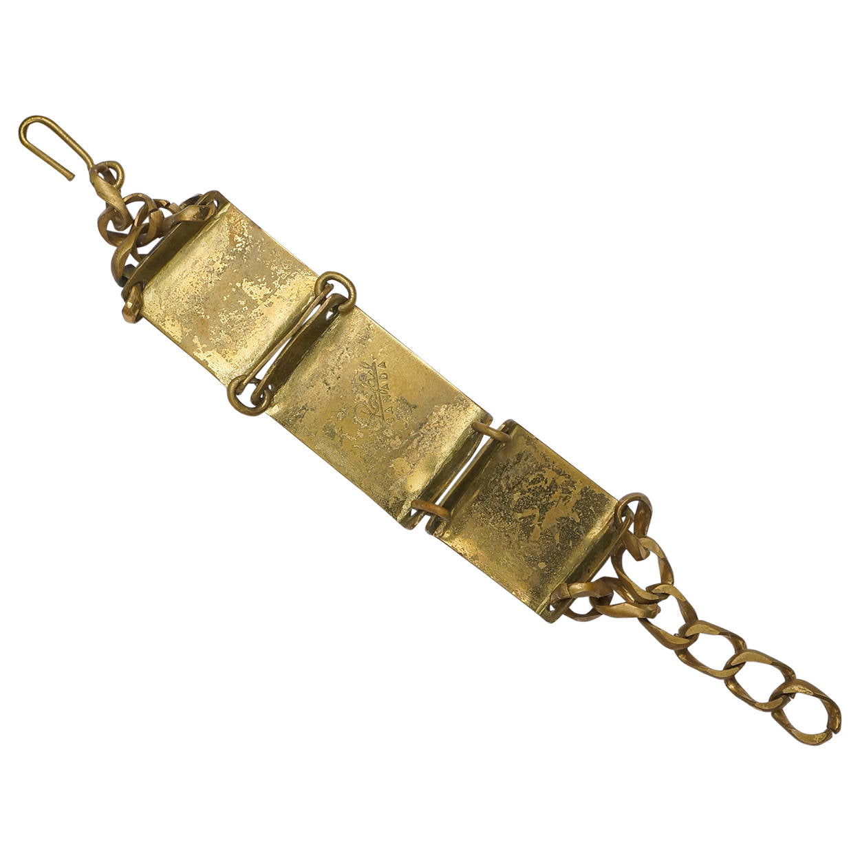 Canadian Modernist Rafael Alfandary Brass Bracelet wi Red Murano Glass Cabochons - Poppy's Vintage Clothing