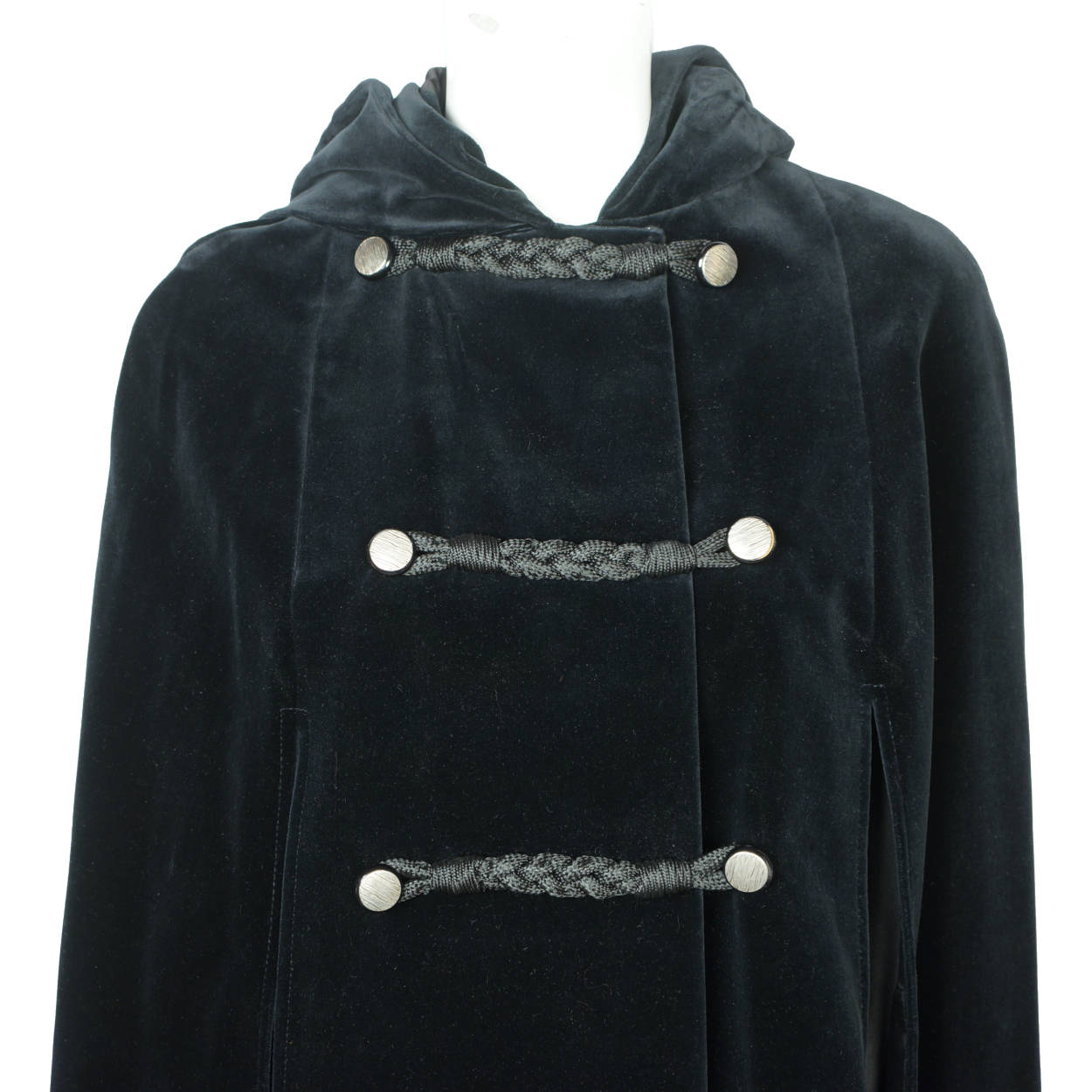 Vintage 60s Black Velvet Cape Hooded Rain Master Canada Sz M - Poppy's Vintage Clothing